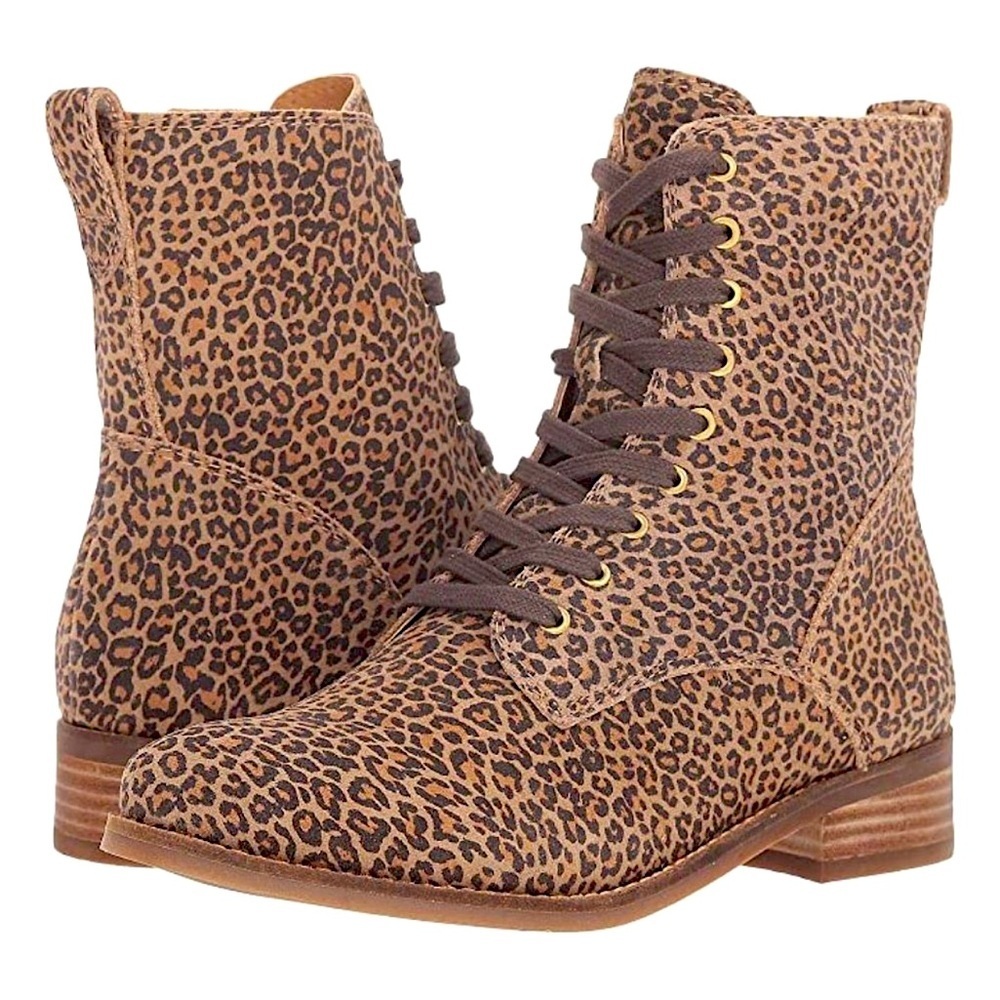 Lucky Brand Hestwan‎ Leopard Cheetah Lace Up Combat Boot, Tan - Size 6.5